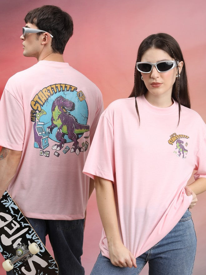 Highlander Unisex Light Pink Printed Oversized Fit T-Shirt - Pink - Image 1