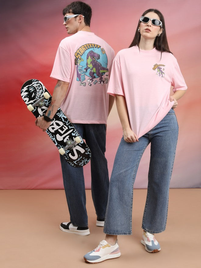 Highlander Unisex Light Pink Printed Oversized Fit T-Shirt - Pink - Image 2