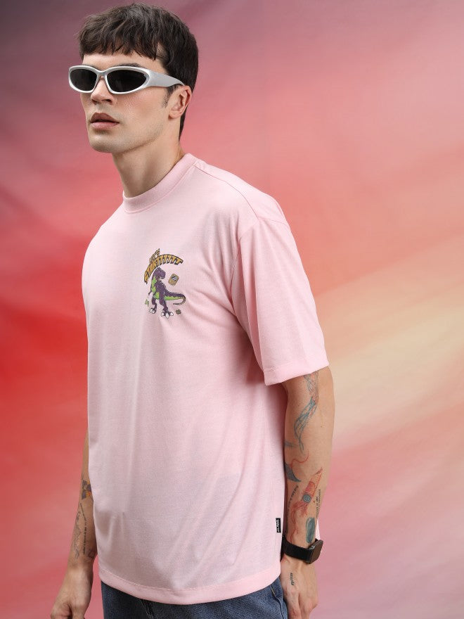 Highlander Unisex Light Pink Printed Oversized Fit T-Shirt - Pink - Image 4