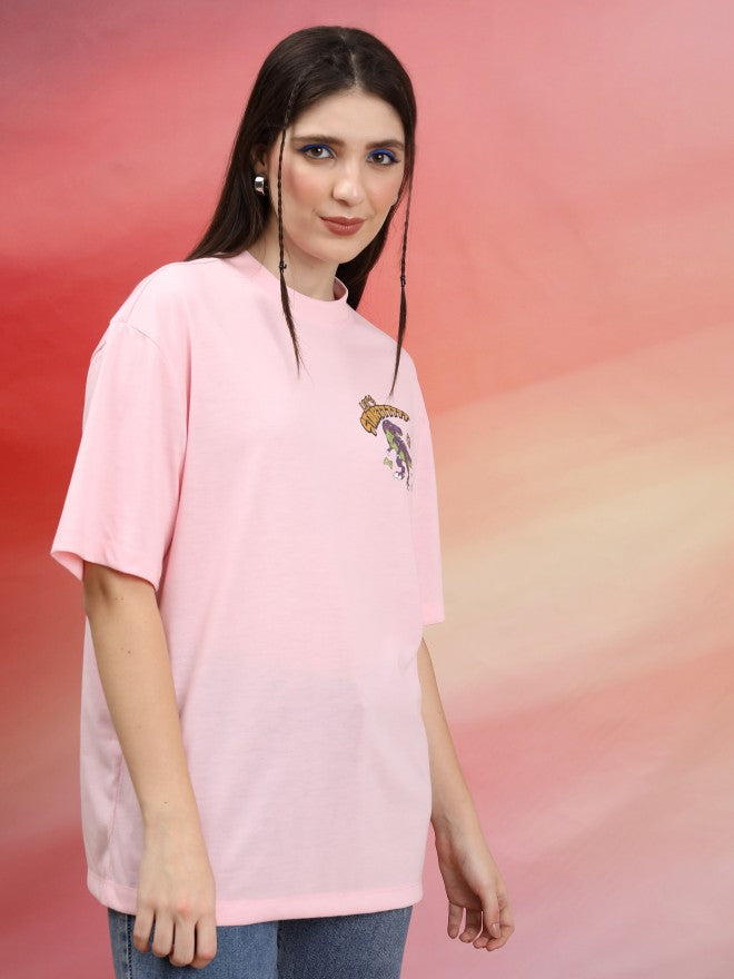 Highlander Unisex Light Pink Printed Oversized Fit T-Shirt - Pink - Image 6