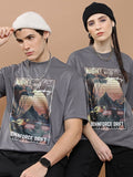 Highlander Unisex Dark Grey Round Neck Printed Oversized Fit T-Shirt - Grey - Image 1