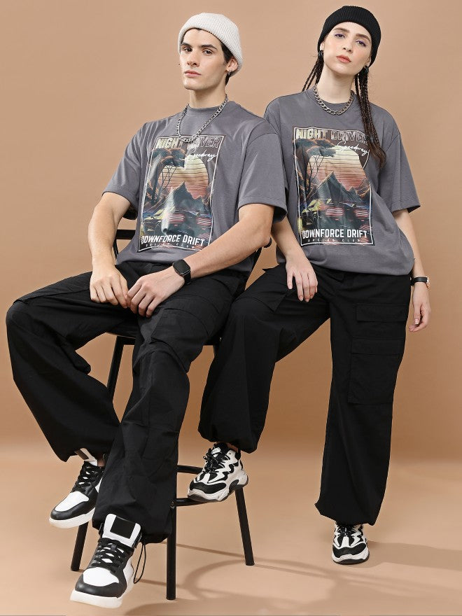 Highlander Unisex Dark Grey Round Neck Printed Oversized Fit T-Shirt - Grey - Image 2