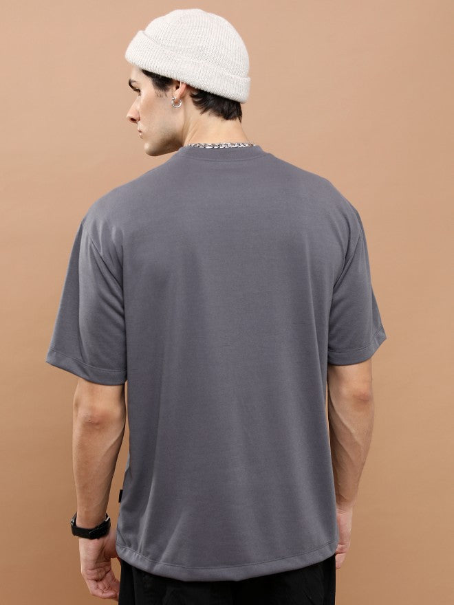 Highlander Unisex Dark Grey Round Neck Printed Oversized Fit T-Shirt - Grey - Image 3