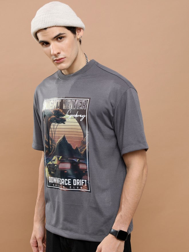 Highlander Unisex Dark Grey Round Neck Printed Oversized Fit T-Shirt - Grey - Image 4