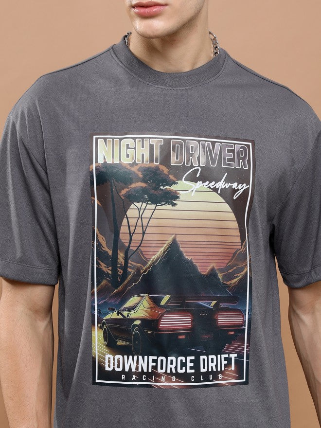 Highlander Unisex Dark Grey Round Neck Printed Oversized Fit T-Shirt - Grey - Image 5