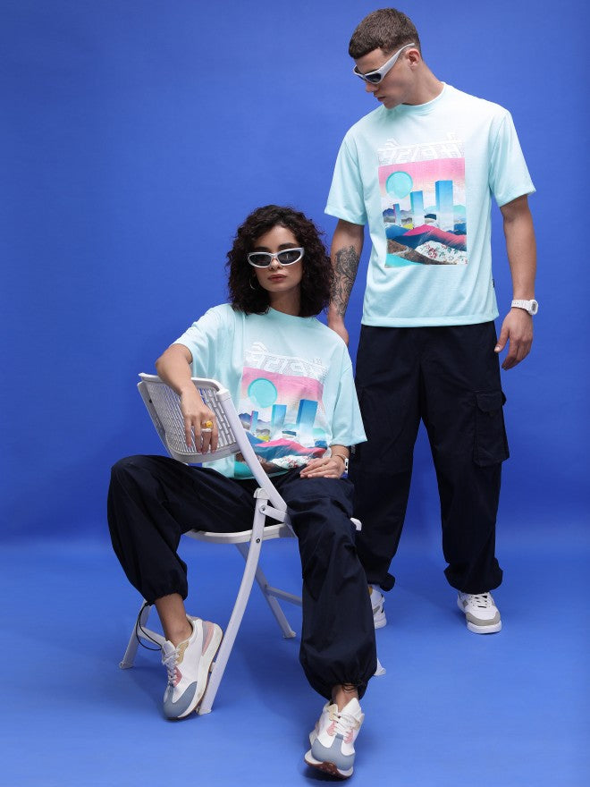 Highlander Unisex Light Blue Printed Oversized Fit T-Shirt - Blue - Image 2