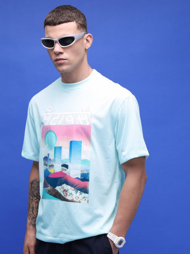 Highlander Unisex Light Blue Printed Oversized Fit T-Shirt - Blue - Image 4