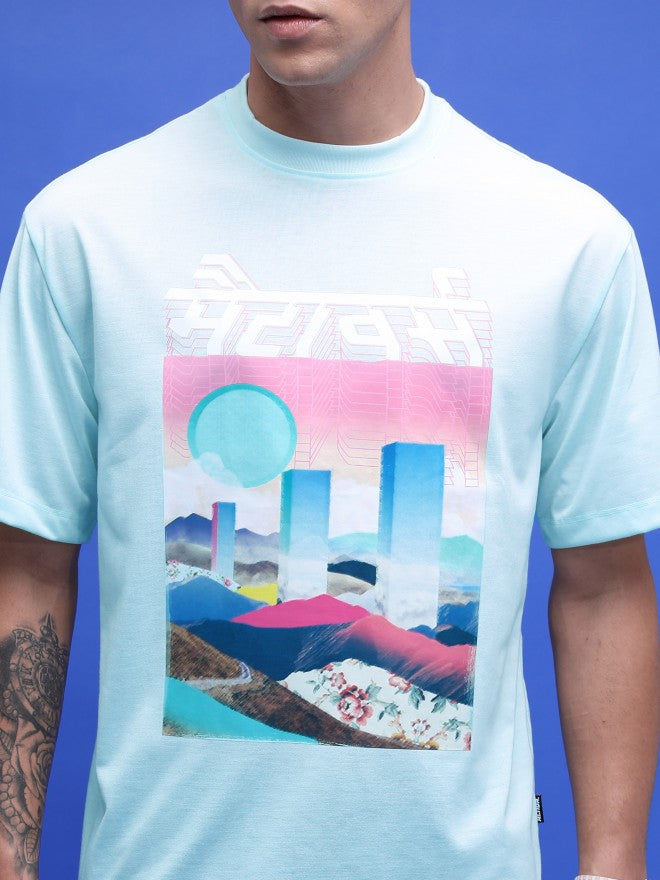 Highlander Unisex Light Blue Printed Oversized Fit T-Shirt - Blue - Image 5