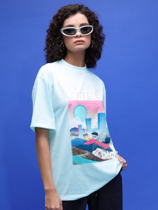Highlander Unisex Light Blue Printed Oversized Fit T-Shirt - Blue - Image 6