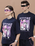Highlander Unisex Navy Round Neck Printed Oversized Fit T-Shirt - Navy Blue - Image 1