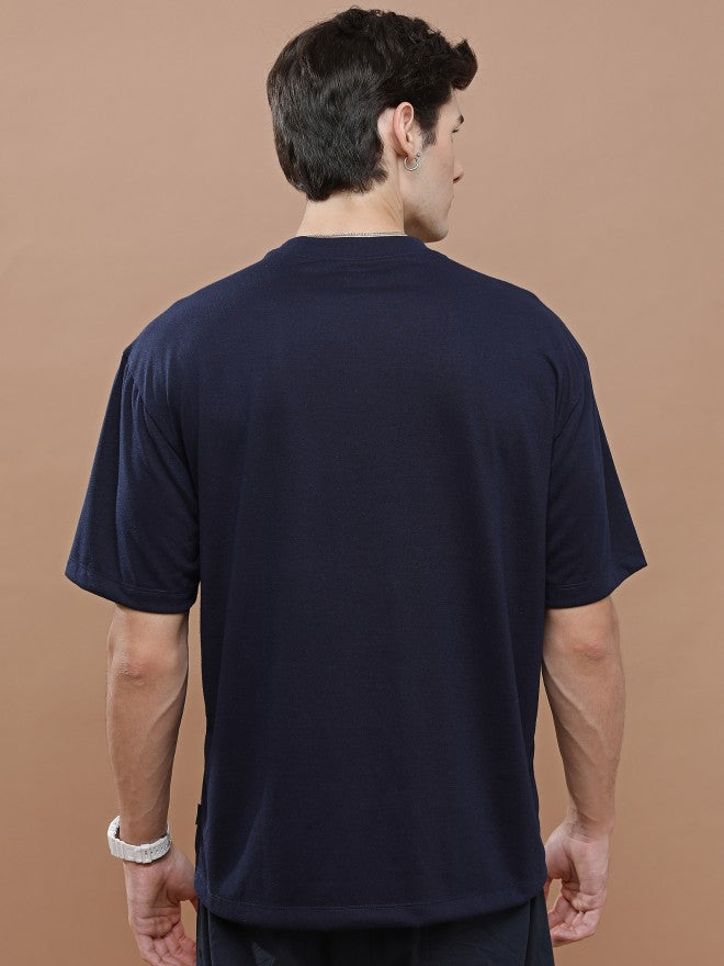 Highlander Unisex Navy Round Neck Printed Oversized Fit T-Shirt - Navy Blue - Image 3