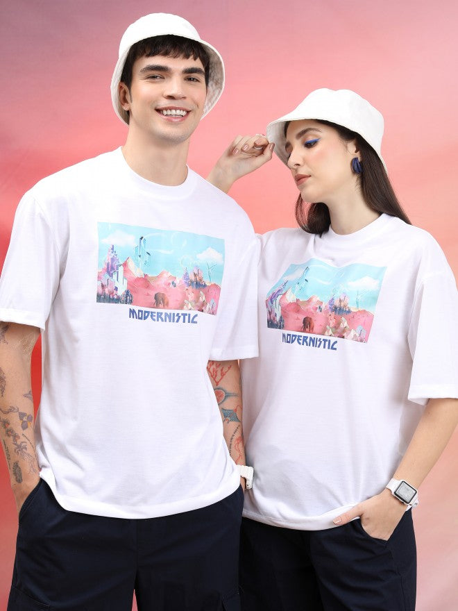 Highlander Unisex White Printed Oversized Fit T-Shirt - White - Image 1