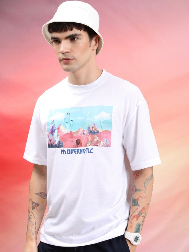 Highlander Unisex White Printed Oversized Fit T-Shirt - White - Image 4