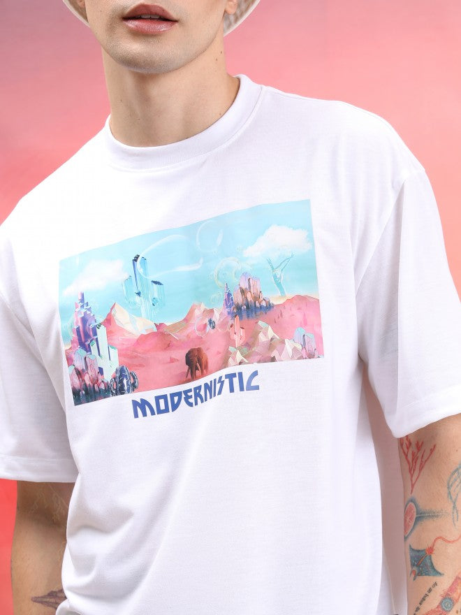 Highlander Unisex White Printed Oversized Fit T-Shirt - White - Image 5