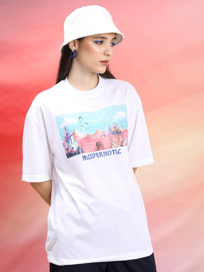 Highlander Unisex White Printed Oversized Fit T-Shirt - White - Image 6