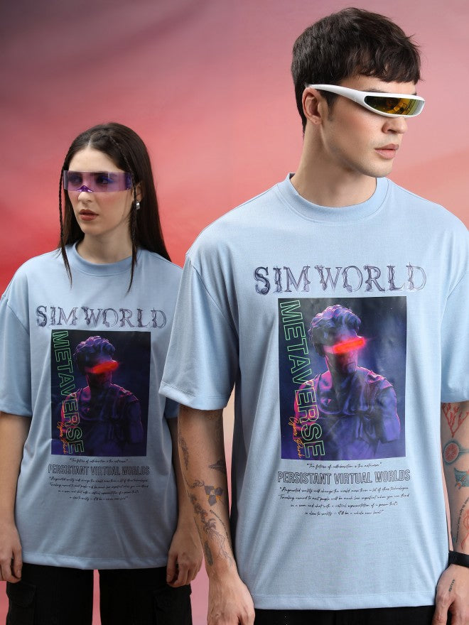 Highlander Unisex Blue Printed Oversized Fit T-Shirt - Blue - Image 1