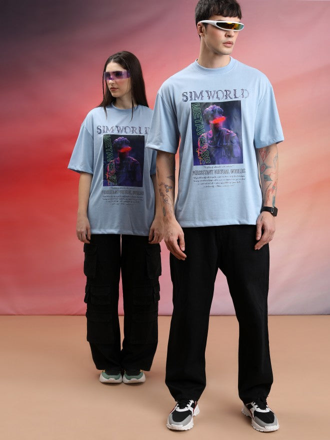 Highlander Unisex Blue Printed Oversized Fit T-Shirt - Blue - Image 2