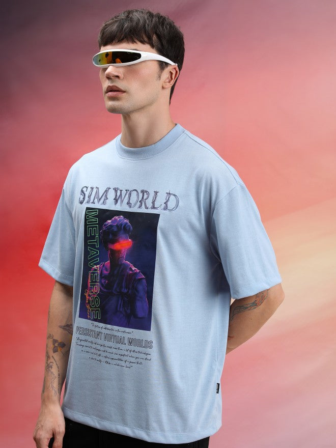 Highlander Unisex Blue Printed Oversized Fit T-Shirt - Blue - Image 4