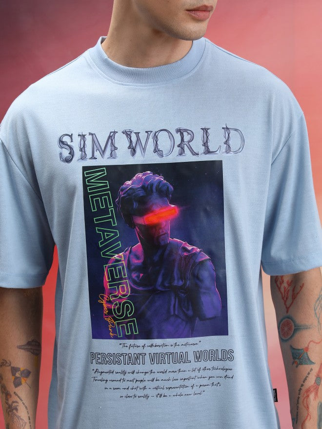 Highlander Unisex Blue Printed Oversized Fit T-Shirt - Blue - Image 5
