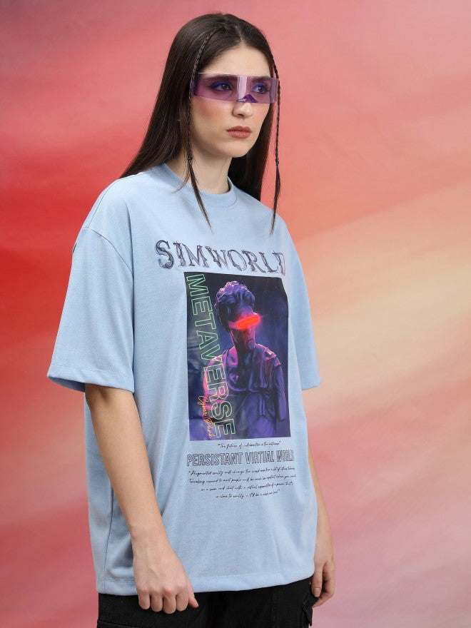 Highlander Unisex Blue Printed Oversized Fit T-Shirt - Blue - Image 6