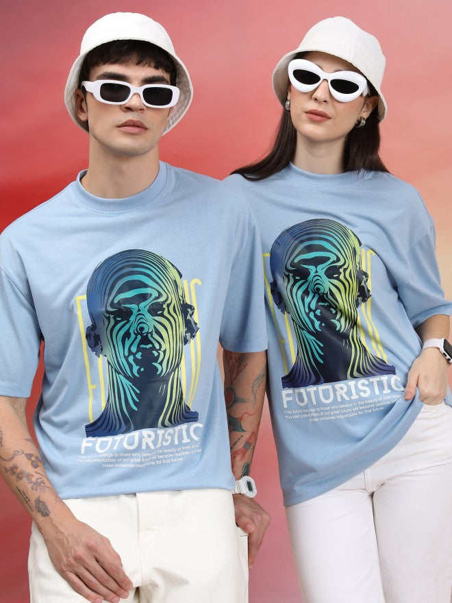 Highlander Unisex Blue Printed Oversized Fit T-Shirt - Blue - Image 1