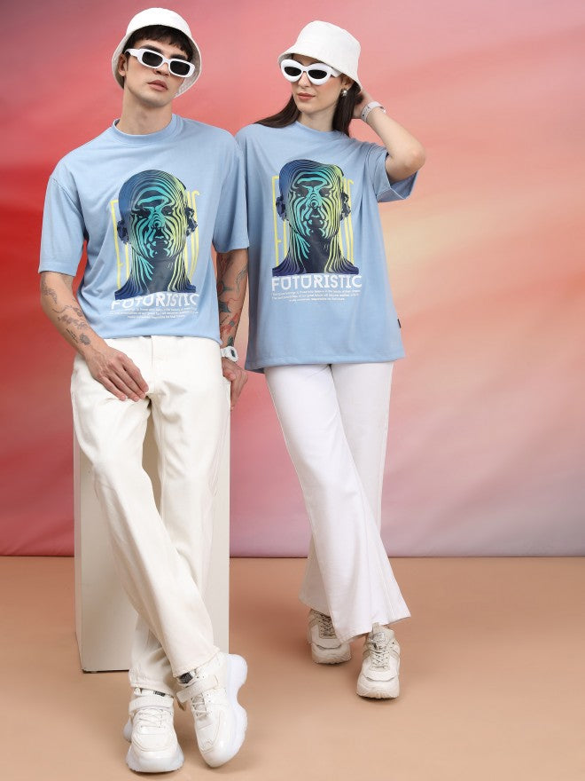 Highlander Unisex Blue Printed Oversized Fit T-Shirt - Blue - Image 2