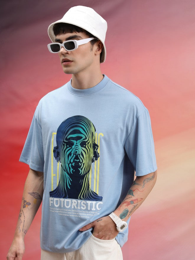 Highlander Unisex Blue Printed Oversized Fit T-Shirt - Blue - Image 4