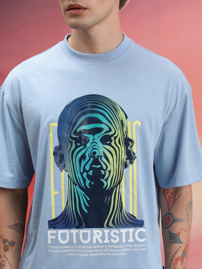Highlander Unisex Blue Printed Oversized Fit T-Shirt - Blue - Image 5