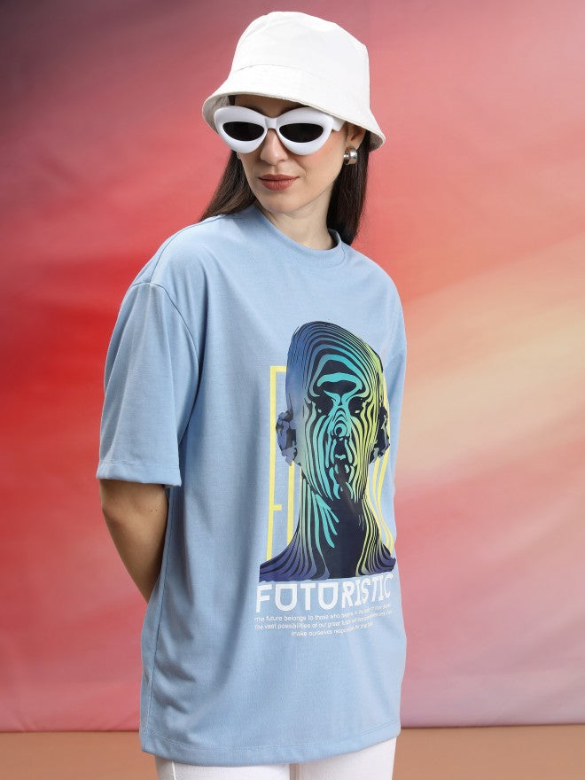 Highlander Unisex Blue Printed Oversized Fit T-Shirt - Blue - Image 6