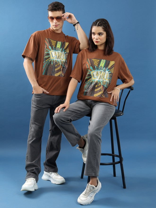 Highlander Unisex Brown Printed Oversized Fit T-Shirt - Brown - Image 2