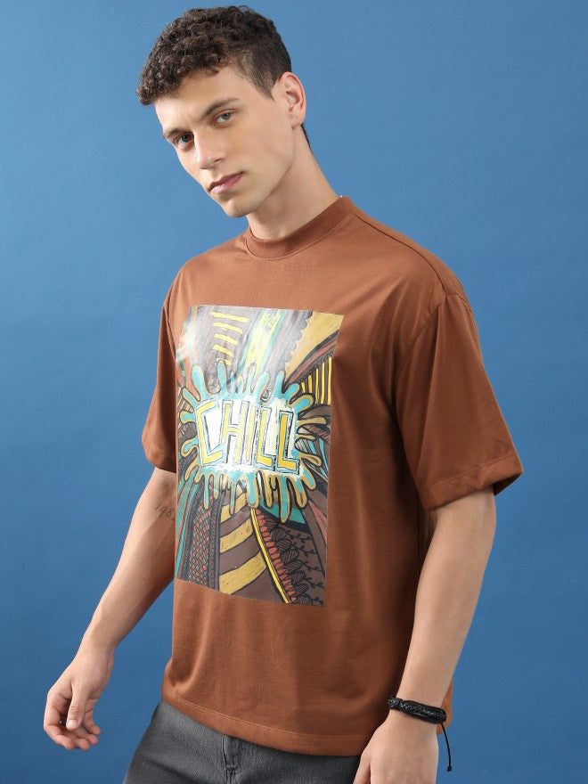Highlander Unisex Brown Printed Oversized Fit T-Shirt - Brown - Image 4