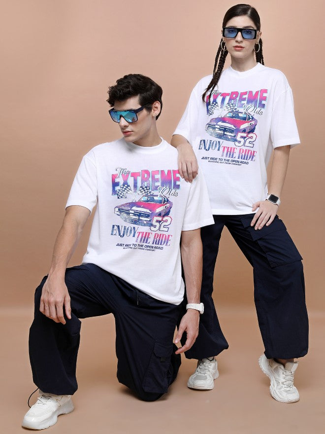 Highlander Unisex White Round Neck Printed Oversized Fit T-Shirt - White - Image 2