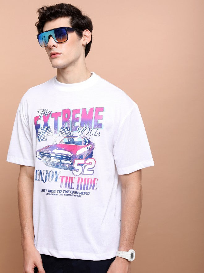 Highlander Unisex White Round Neck Printed Oversized Fit T-Shirt - White - Image 4