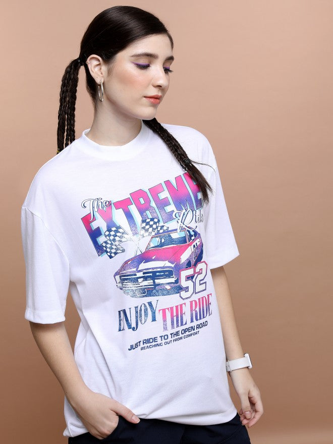 Highlander Unisex White Round Neck Printed Oversized Fit T-Shirt - White - Image 6