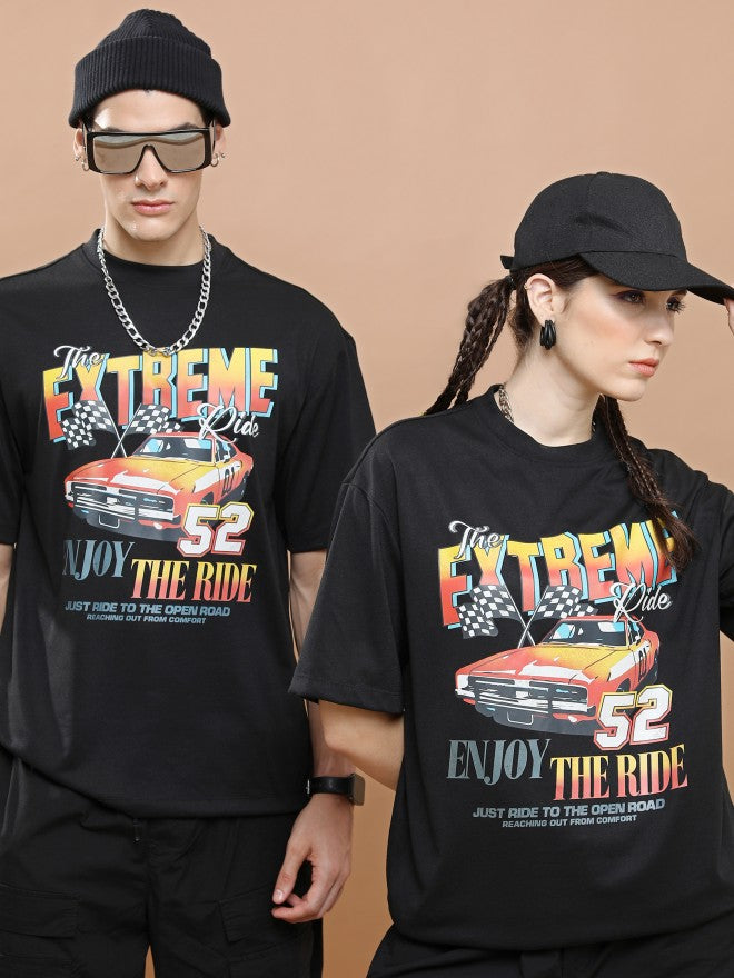 Highlander Unisex Black Round Neck Printed Oversized Fit T-Shirt - Black - Image 1