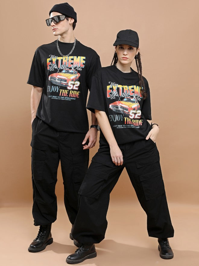 Highlander Unisex Black Round Neck Printed Oversized Fit T-Shirt - Black - Image 2