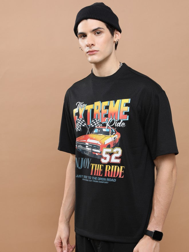 Highlander Unisex Black Round Neck Printed Oversized Fit T-Shirt - Black - Image 4
