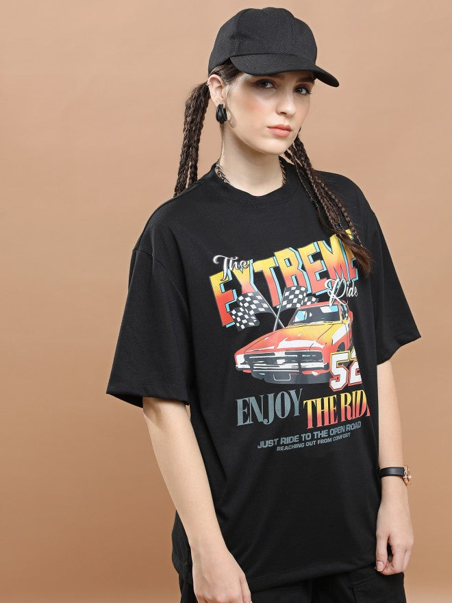 Highlander Unisex Black Round Neck Printed Oversized Fit T-Shirt - Black - Image 6