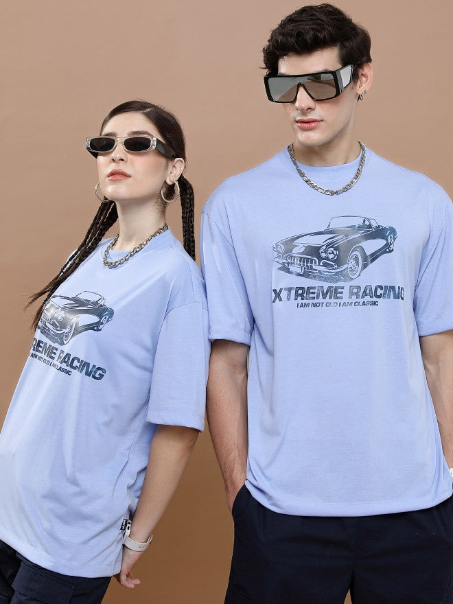 Highlander Unisex Blue Round Neck Printed Oversized Fit T-Shirt - Blue - Image 1