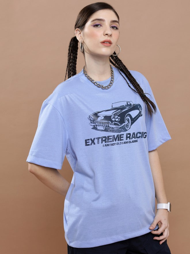 Highlander Unisex Blue Round Neck Printed Oversized Fit T-Shirt - Blue - Image 6