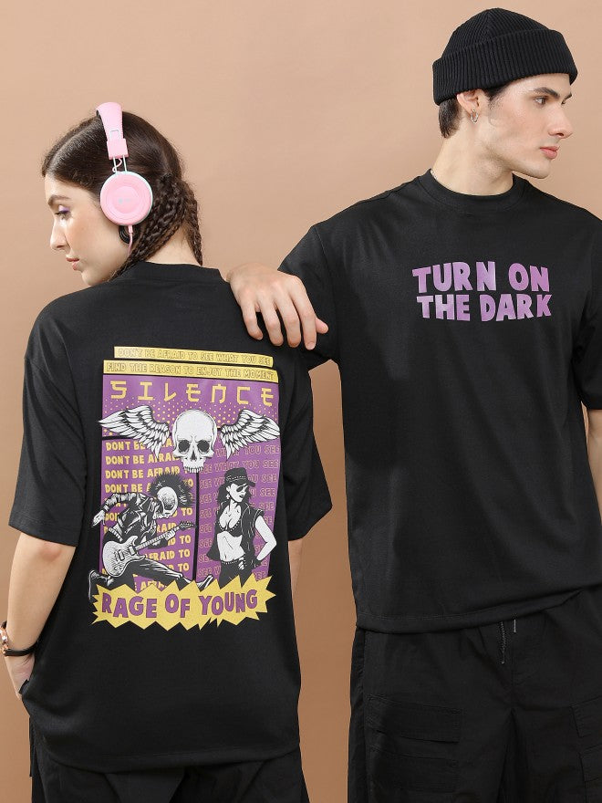 Highlander Unisex Black Round Neck Printed Oversized Fit T-Shirt - Black - Image 1
