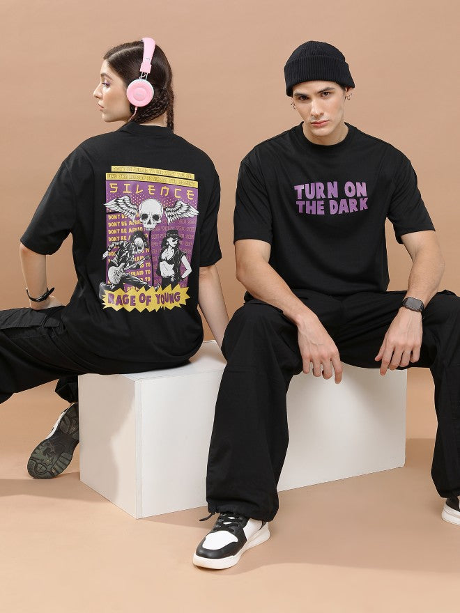 Highlander Unisex Black Round Neck Printed Oversized Fit T-Shirt - Black - Image 2