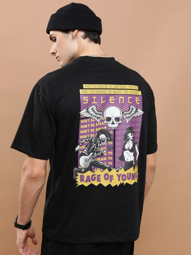 Highlander Unisex Black Round Neck Printed Oversized Fit T-Shirt - Black - Image 3