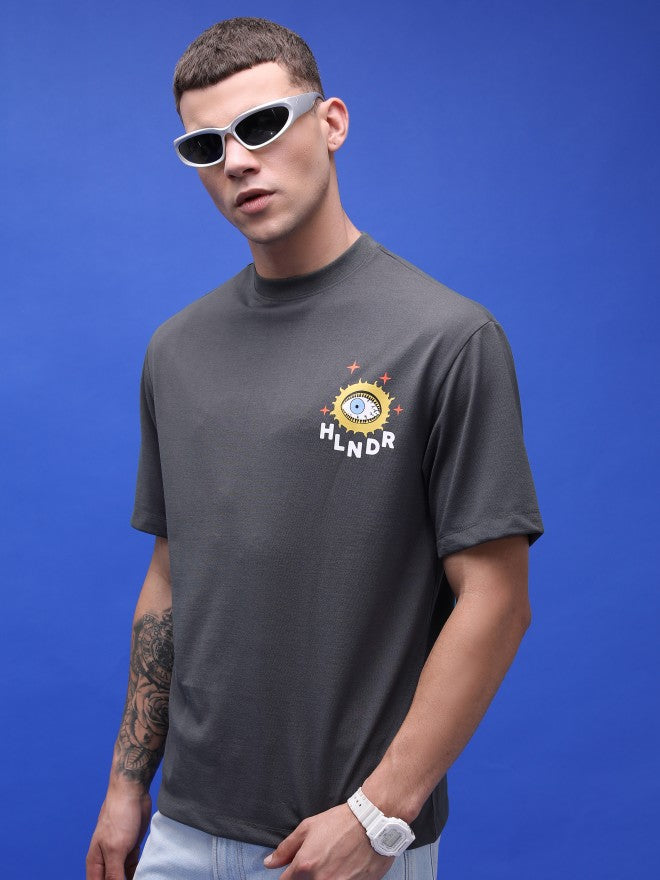 Highlander Unisex Charcoal Printed Oversized Fit T-Shirt - Charcoal - Image 4