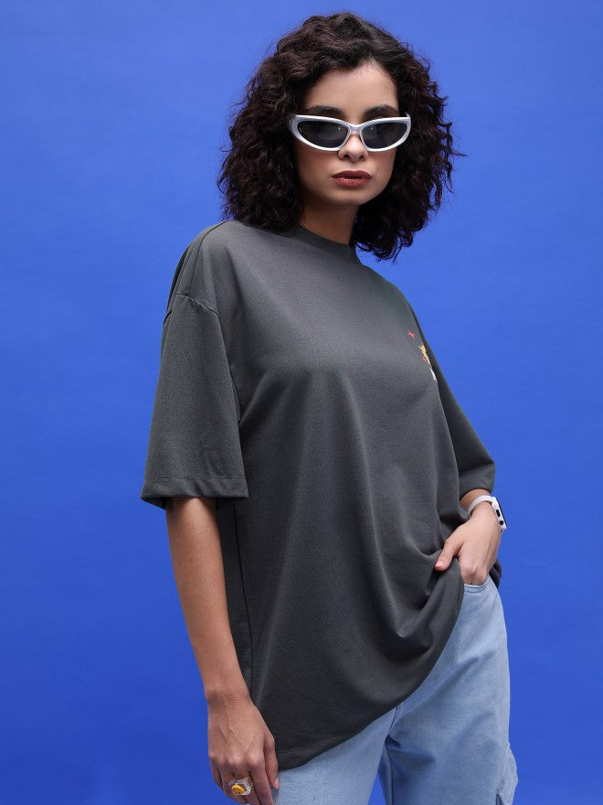 Highlander Unisex Charcoal Printed Oversized Fit T-Shirt - Charcoal - Image 6