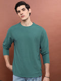 Highlander Men Teal Round Neck Solid Oversized Fit T-Shirt - Teal - Image 1
