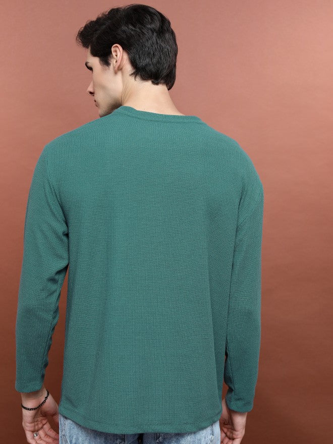 Highlander Men Teal Round Neck Solid Oversized Fit T-Shirt - Teal - Image 3