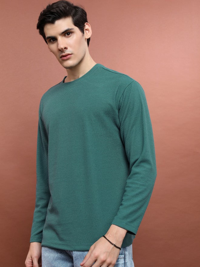 Highlander Men Teal Round Neck Solid Oversized Fit T-Shirt - Teal - Image 4