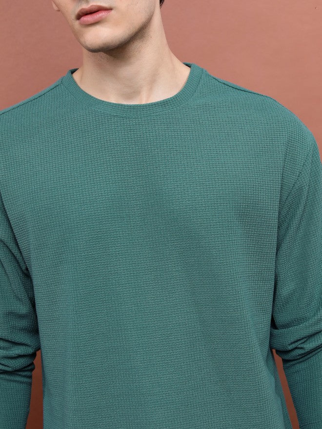 Highlander Men Teal Round Neck Solid Oversized Fit T-Shirt - Teal - Image 5