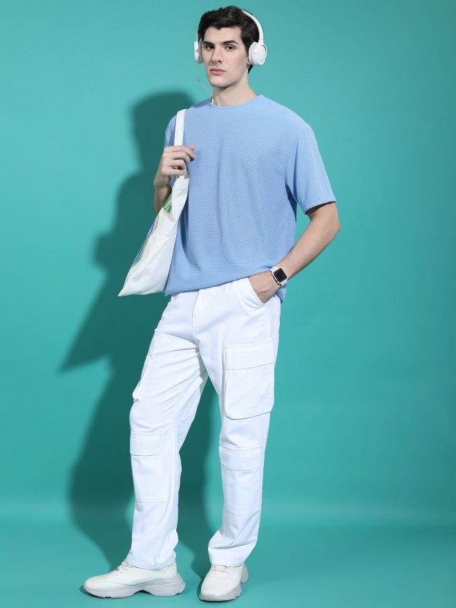 Highlander Men Blue Solid Oversized Fit T-Shirt - Blue - Image 2